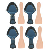 Lot de 4 coupelles à raclette et 4 pelles en bois pour Poêlon, spatule raclette