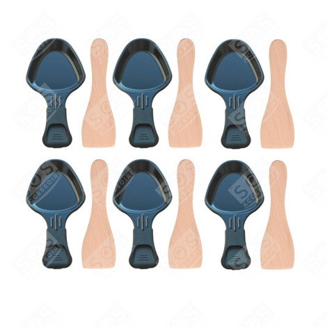 LOT DE 6 COUPELLES À RACLETTE ET 6 PELLES EN BOIS POUR POÊLON, SPATULE RACLETTE RACLETTE, GRIL, WOK - AS306001, AS306003