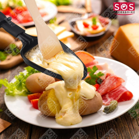 LOT DE 6 COUPELLES À RACLETTE ET 6 PELLES EN BOIS POUR POÊLON, SPATULE RACLETTE RACLETTE, GRIL, WOK - AS306001, AS306003
