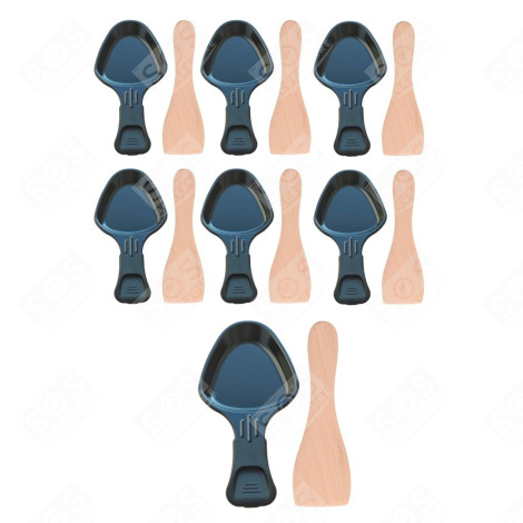 LOT DE 7 COUPELLES À RACLETTE ET 7 PELLES EN BOIS POUR POÊLON, SPATULE RACLETTE RACLETTE, GRIL, WOK - AS306001, AS306003