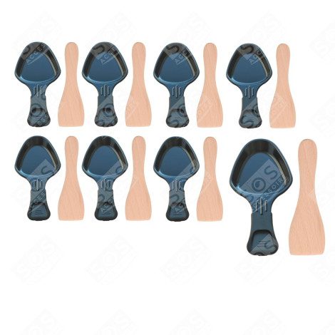 LOT DE 8 COUPELLES À RACLETTE ET 8 PELLES EN BOIS POUR POÊLON, SPATULE RACLETTE RACLETTE, GRIL, WOK - AS306001, AS306003