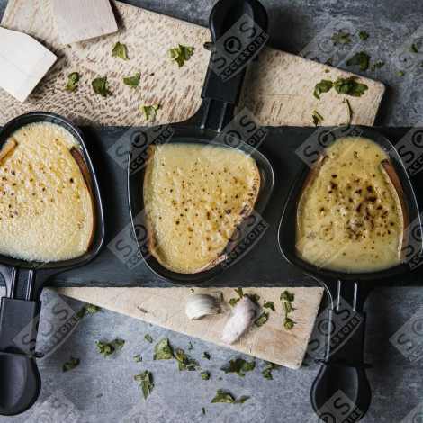 LOT DE 9 COUPELLES À RACLETTE ET 9 PELLES EN BOIS POUR POÊLON, SPATULE RACLETTE RACLETTE, GRIL, WOK - AS306001, AS306003