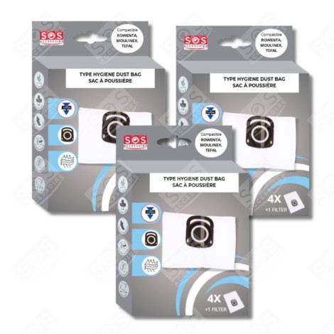 LOT DE 3 BOÎTES DE 4 SACS + 1 FILTRE HYGIENE+ ASPIRATEUR - ZR200520