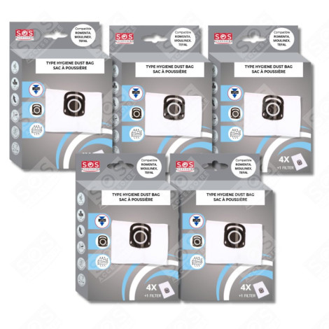 LOT DE 5 BOÎTES DE 4 SACS + 1 FILTRE HYGIENE+ ASPIRATEUR - ZR200520