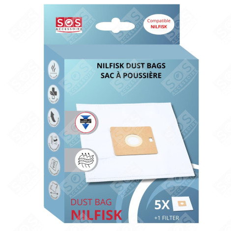 BOITE DE 5 SACS AVEC 1 PRE FILTRE COUPE/COMPACT/GO/FORCE ASPIRATEUR - 78602600, 22422400