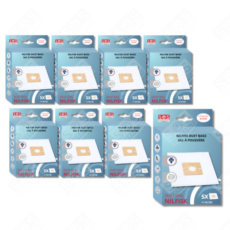 LOT DE 8 BOÎTES DE 5 SACS AVEC 1 PRE FILTRE COUPE/COMPACT/GO/FORCE ASPIRATEUR - 78602600, 22422400