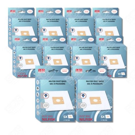 LOT DE 10 BOÎTES DE 5 SACS AVEC 1 PRE FILTRE COUPE/COMPACT/GO/FORCE ASPIRATEUR - 78602600, 22422400