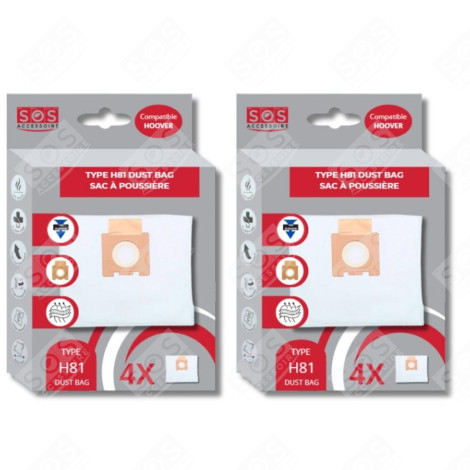 LOT DE 2 BOÎTES DE 4 SACS MICROFIBRE H81 ASPIRATEUR - 35601865