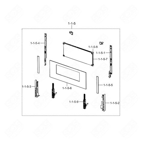 ENSEMBLE PORTE INFÉRIEUR (REPÈRE 1-1-5) FOUR, CUISINIÈRE - DG94-02390A