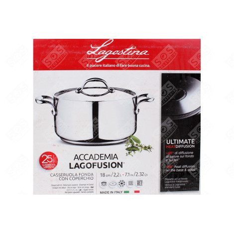 LAGOSTINA LOW CASSEROLE + LID 18 CM ACCADEMIA LAGO D'ORIGINE USTENSILE DE CUISINE - 11116031218