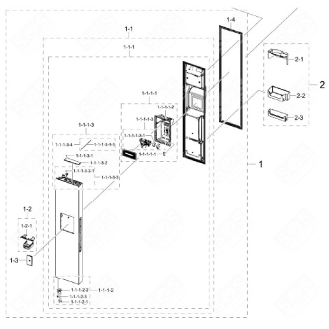 PORTE (PARTIE CONGÉLATEUR, REPÈRE 1) FRIGO, RÉFRIGÉRATEUR, CONGÉLATEUR - DA91-05447A 