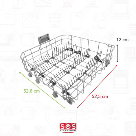 PANIER INFÉRIEUR D'ORIGINE AVEC ROULETTES (52,5 X 52,5 X 17,3 CM) LAVE-VAISSELLE - 1758972600, 1790280062