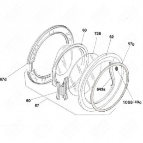 ENCADREMENT DE HUBLOT (REPÈRE 62) MACHINE À LAVER, LAVE-LINGE - 43012325