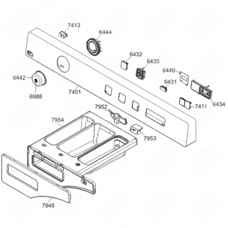 TABLEAU DE COMMANDE W6564 (REPÈRE 7401) MACHINE À LAVER, LAVE-LINGE - 494518