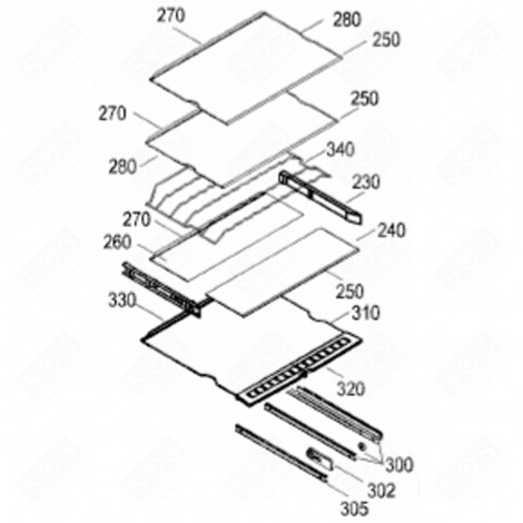 TABLETTE VERRE - COMPLÈTE (REPÈRE 310) FRIGO, RÉFRIGÉRATEUR, CONGÉLATEUR - 7277232