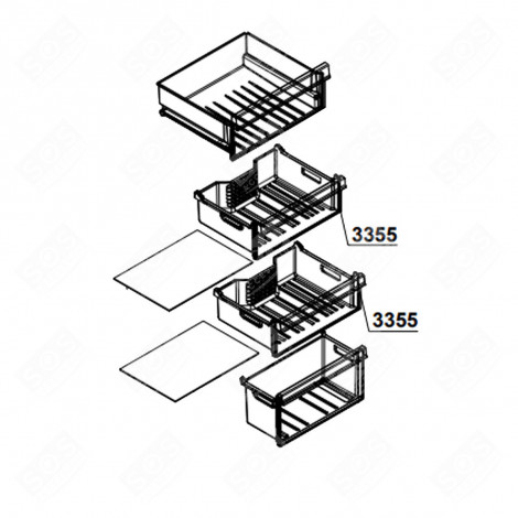 TIROIR COMPLET REPÈRE 3355                  -           404X385X155 MM FRIGO, RÉFRIGÉRATEUR, CONGÉLATEUR - 4667330100