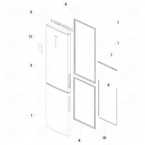 JOINT DE PORTE (REPÈRE 7) FRIGO, RÉFRIGÉRATEUR, CONGÉLATEUR - 0060222165