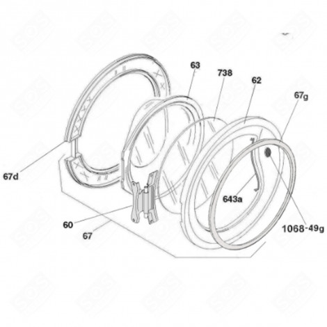 ENCADREMENT HUBLOT (REPÈRE 62) MACHINE À LAVER, LAVE-LINGE - 41044239
