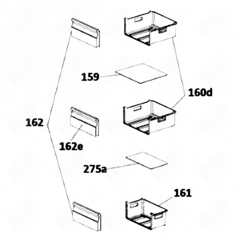 PIÈCE FRONTAL PANIER MOYEN (REPÈRE 162E) FRIGO, RÉFRIGÉRATEUR, CONGÉLATEUR - 49099458