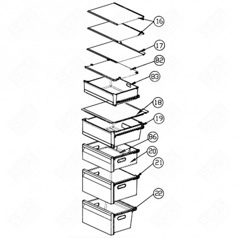TIROIR (REPÈRE 19) FRIGO, RÉFRIGÉRATEUR, CONGÉLATEUR - 0060847473B