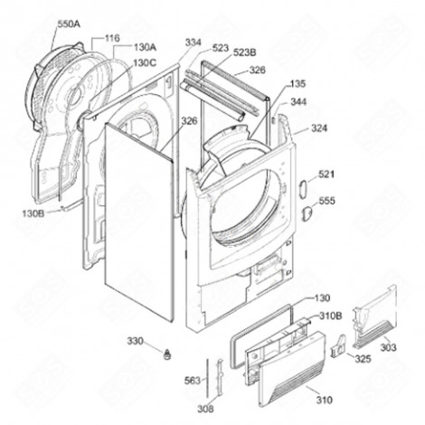 SUPPORT RAMPE (REPÈRE 523B) MACHINE À LAVER, LAVE-LINGE - 1254160029