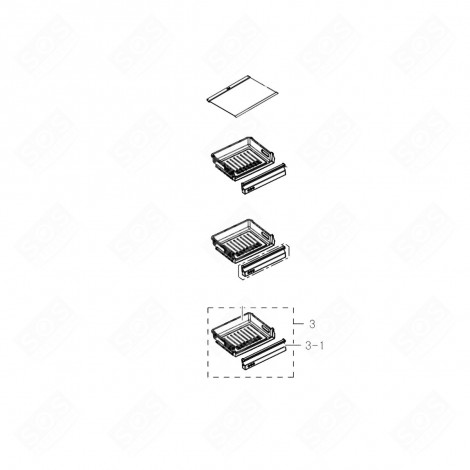 TIROIR INFÉRIEUR REPÈRE 3 D'ORIGINE                    -         476X286X185 MM FRIGO, RÉFRIGÉRATEUR, CONGÉLATEUR - DA97-11398B