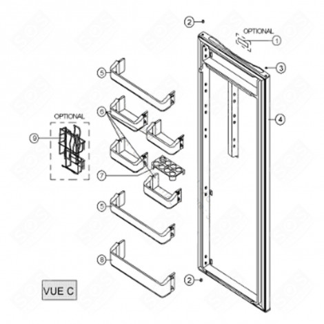 PORTE DE FREEZER (REPÈRE 4) FRIGO, RÉFRIGÉRATEUR, CONGÉLATEUR - 42000007