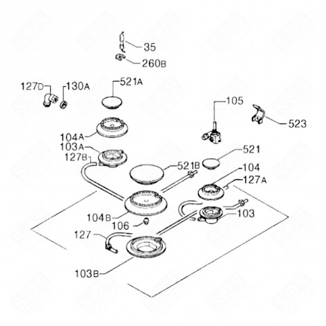 TUBE 3+1 (REPÈRE 127) PLAQUE DE CUISSON - 354149201