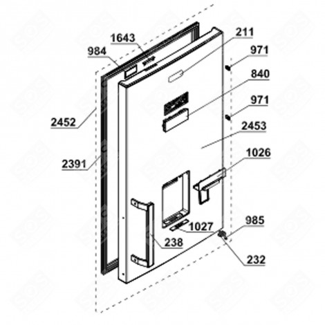 PORTE DE FREEZER (REPÈRE 2453) FRIGO, RÉFRIGÉRATEUR, CONGÉLATEUR - 4661130100