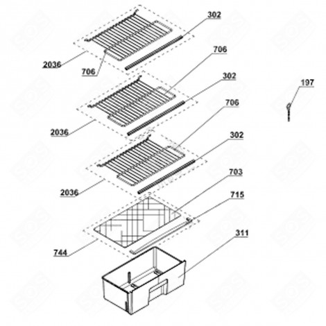 CLAYETTE, ÉTAGÈRE FIL (REPÈRE 706) FRIGO, RÉFRIGÉRATEUR, CONGÉLATEUR - 4547030100