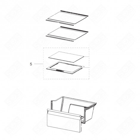 CLAYETTE, ÉTAGÈRE INFÉRIEURE COMPLÈTE D'ORIGINE (REPÈRE 5)          -            498X410 MM FRIGO, RÉFRIGÉRATEUR, CONGÉLATEUR - DA97-13460F 