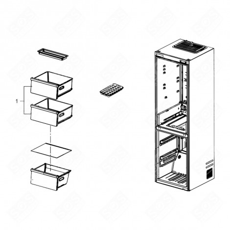 BAC SUPÉRIEUR (PARTIE CONGÉLATEUR) FRIGO, RÉFRIGÉRATEUR, CONGÉLATEUR - DA97-15512A