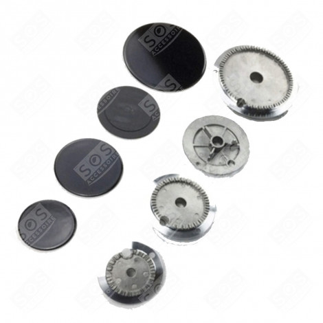 KIT 4 CHAPEAUX ET 4 BRÛLEURS PLAQUE DE CUISSON - 3540003039, 3540004037